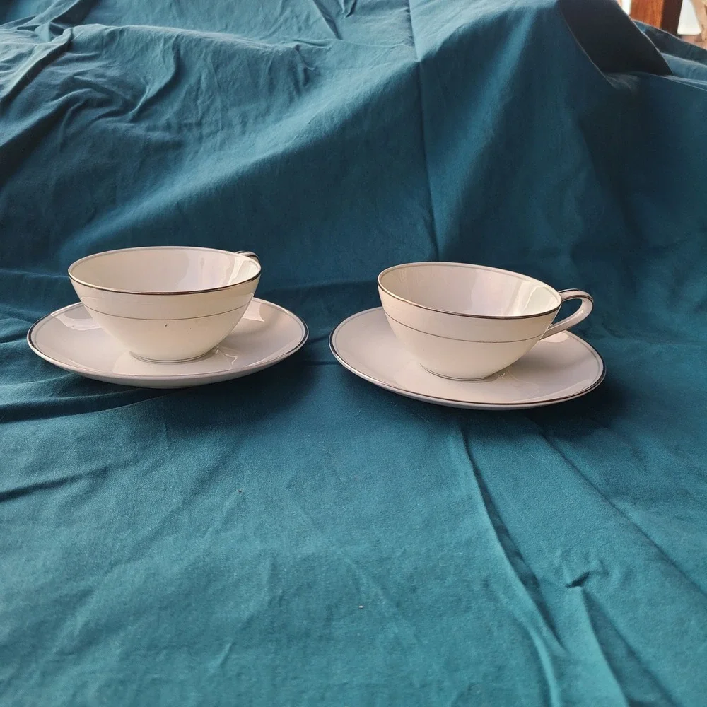 Noritake Margot 5605 Tea Cups Saucers Set of 2 White Pink Rose MCM Vintage Japan